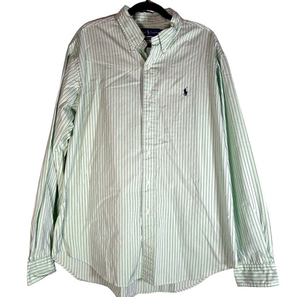 Polo Ralph Lauren Striped Green Button Down Shirt Men’s XL Navy PONY PIMA - Picture 1 of 10